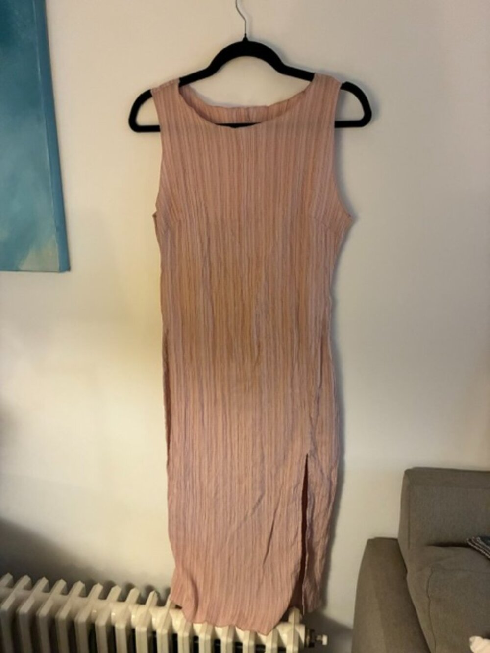 Colorant Blush Pink Plissé Pleated Sleeveless Midi Dress Side Slit Size Small
